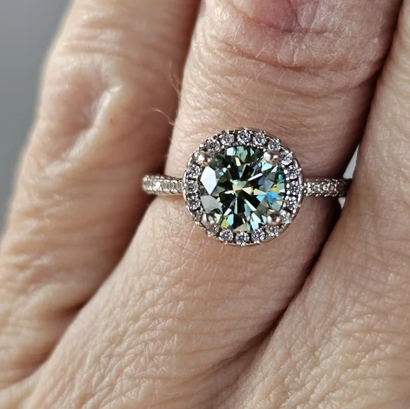 Certified GRA Green Moissanite Ring 18k White Gold over Sterling Silver … - Picture 12 of 14